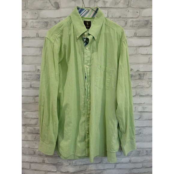 Taylor Byrd Size XL‎ Long Sleeves Pocket Button Down Light Green Flip Cuff - Picture 1 of 10